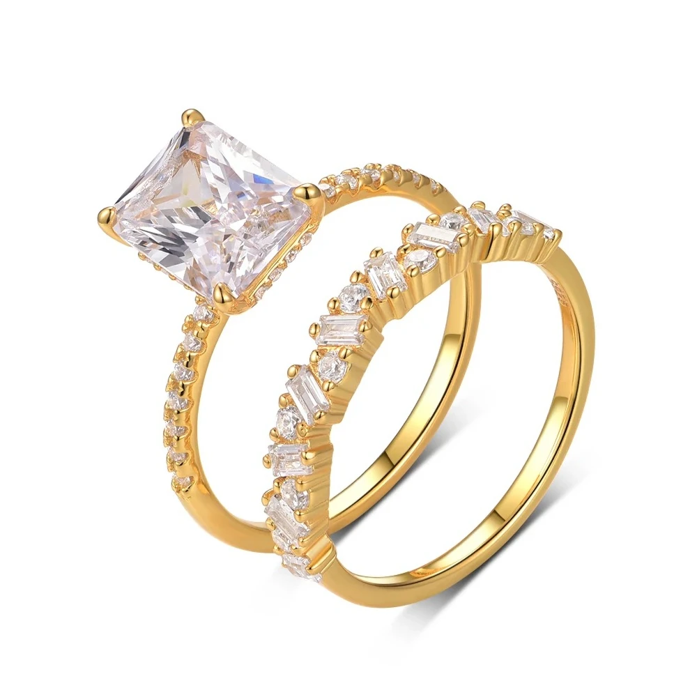 

S925 Sterling Silver Rectangular 3CT Moissanite Ring Set Fine Jewelry Gold Plated 18k Suitable for Gift Giving Anniversary