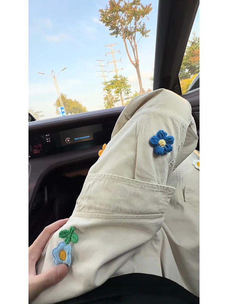 

Прямые брюки спецодежды с вышивкой в американском стиле ретро, мужские летние повседневные брюки с большими штанинами для похудения, дизайн Sensation