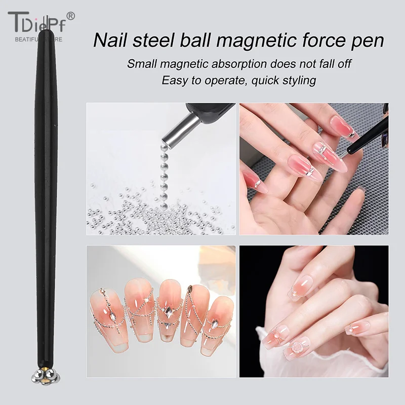 แม่เหล็ก 2In1 Professional Nail Art Cat Eye Magnetic Stick ปากกาสําหรับลูกเหล็กดูดลูกปัดเหล็กแม่เหล็ก Dotting ปากกาการออกแบบเล็บ