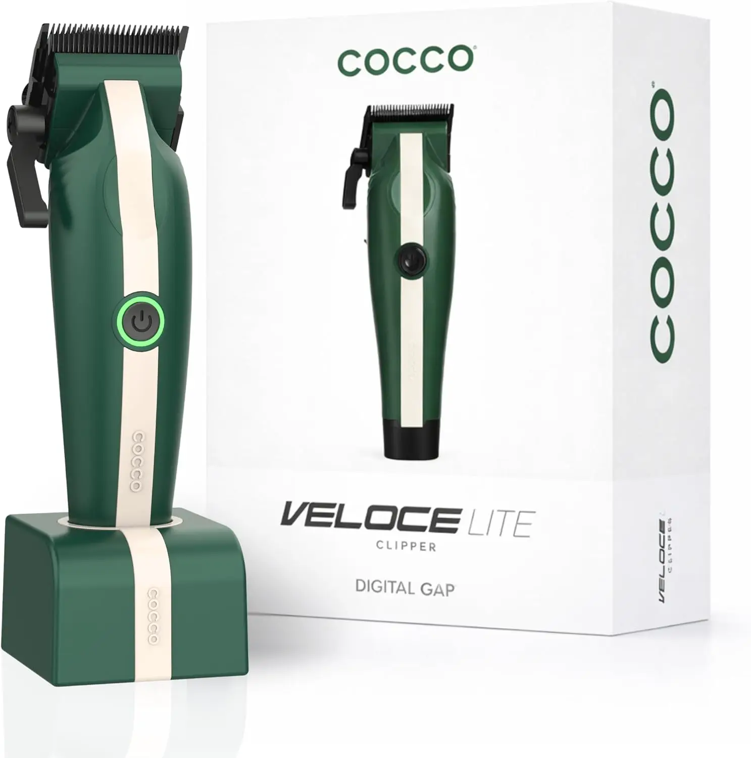 

Professional Cordless Hair Clipper for Men – Digital Gap Precision Fade Blade, 7000 RPM, USB-C Fast Charge, 3H Runtime, Green & White