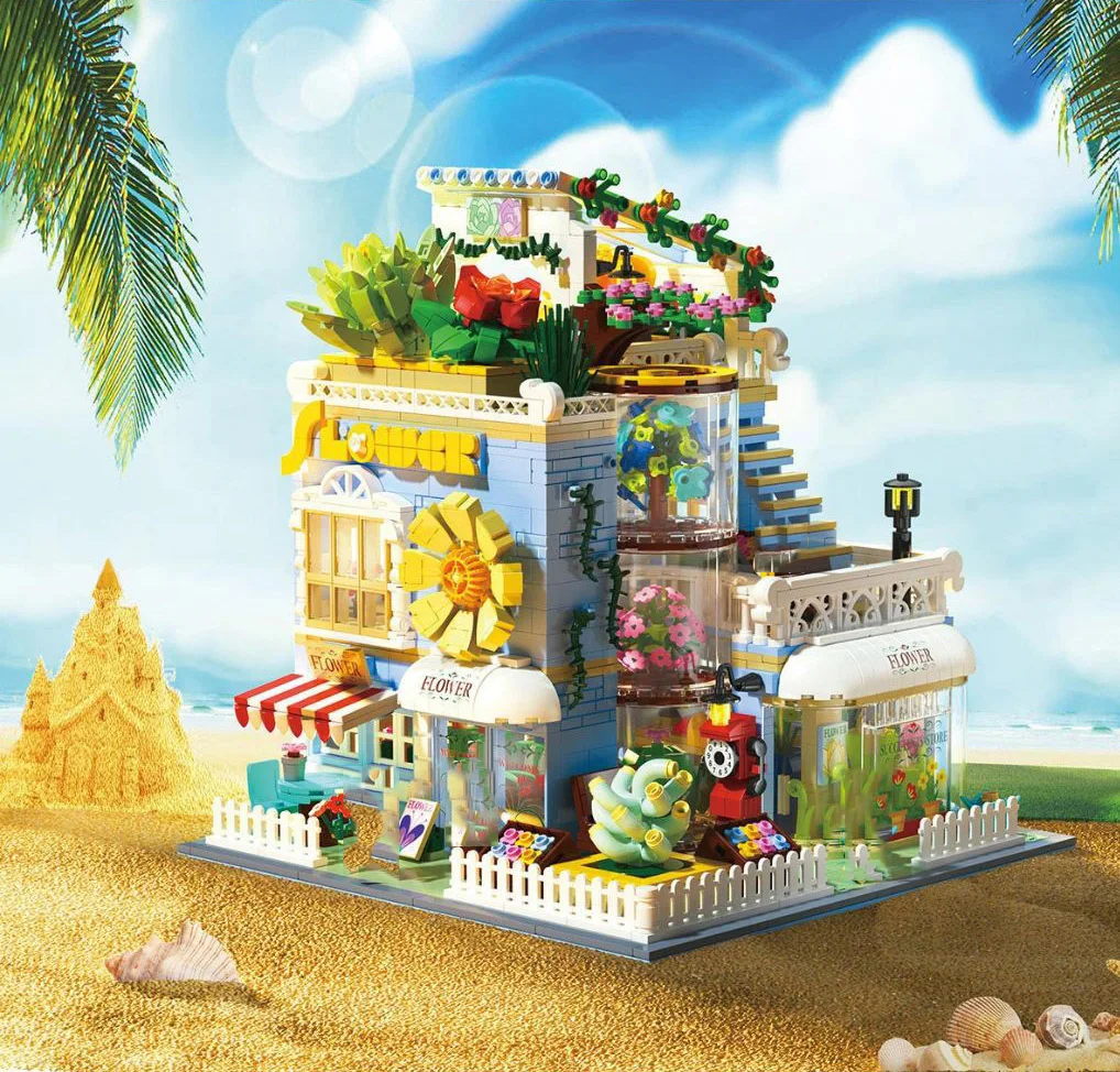 

Creative Streetscape Architecture Mini Block City Street View Succulent Plant Flower Workshop Building Brick Toys With Light