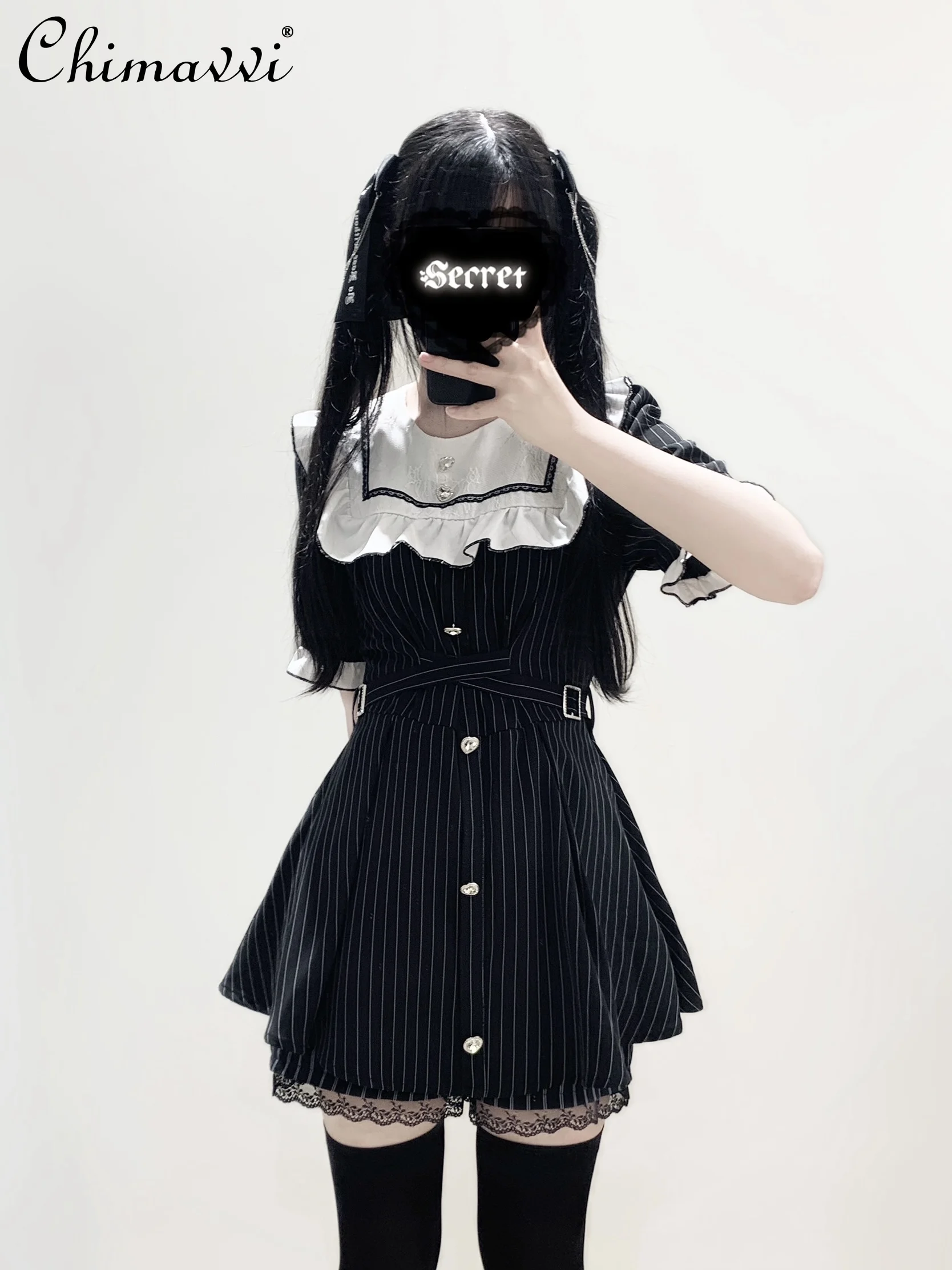 Japanese New Mine Mass- Produced Autumn Color Matching Lolita Skirt Suit Girl Women's Sweet Short Sleeve Top and Shorts Outfits