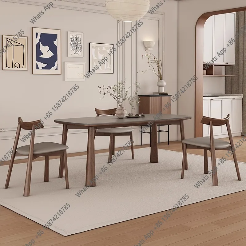 

Solid wood rock slab dining table Modern simple household small apartment matte gray antique rock slab dining table