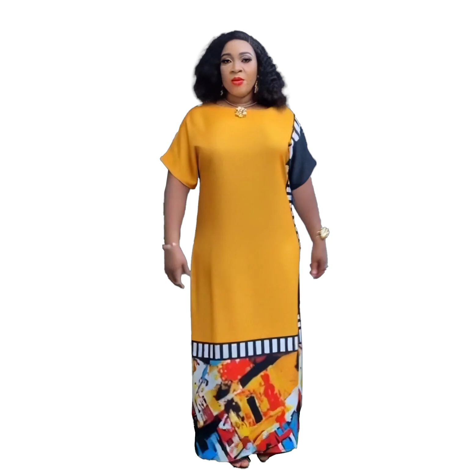 

African Plus Size Party Evening Dresses for Women Autumn African Short Sleeve O-neck Print Maxi Dress Dashiki African Clothing