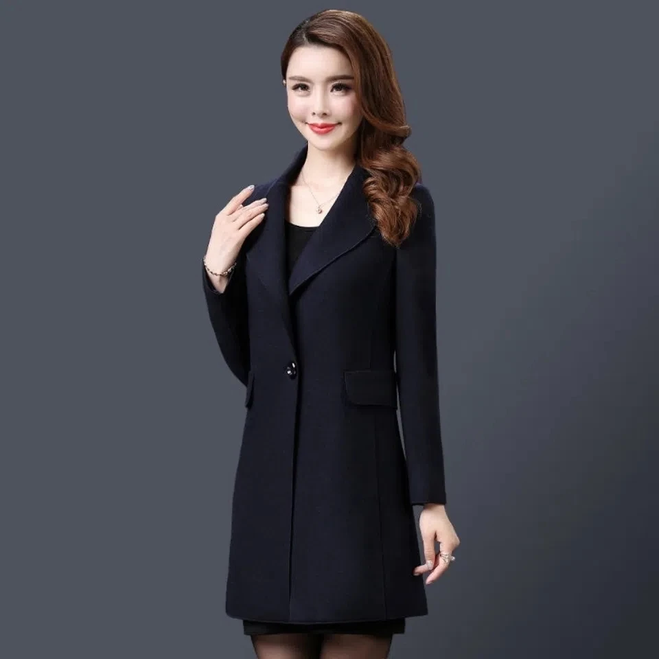 

Wool Blend Coats Mid Long Womens Coat Black Winter Tweed Quilted Contrasting Blue Parisian Style Campus Leisureful Artistic Chic