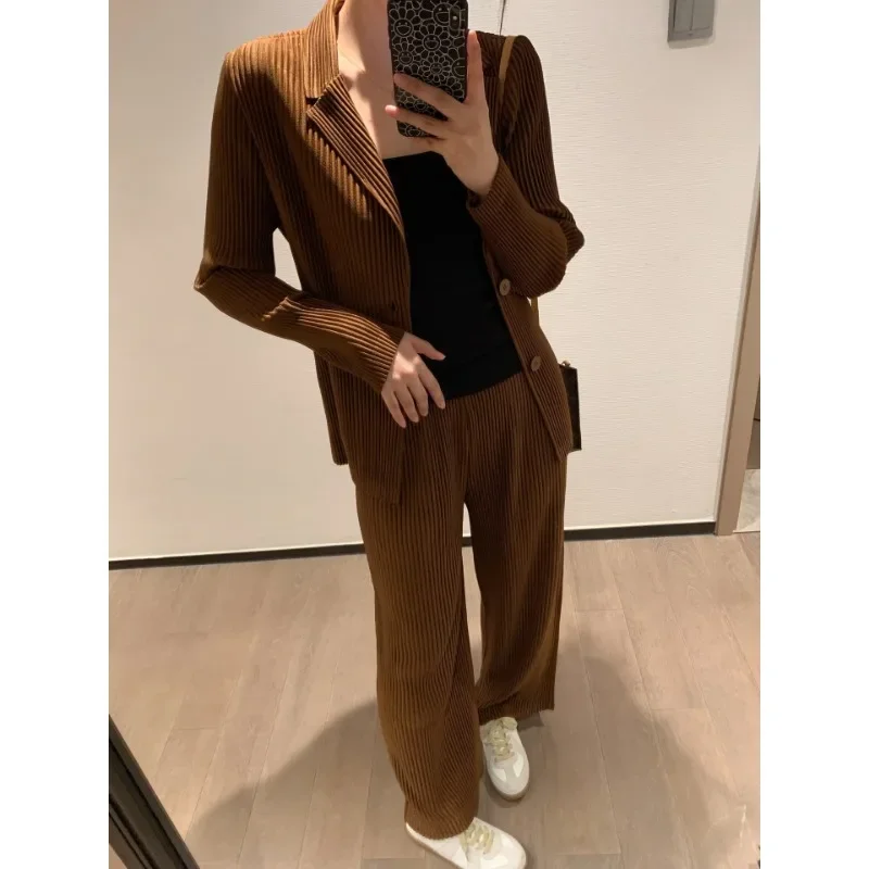 Miyake مطوي مستقيم الساق السراويل للنساء ، فضفاض و أحادية اللون ، Pants غير رسمية ، الراقية و المألوف ، الكورية #2