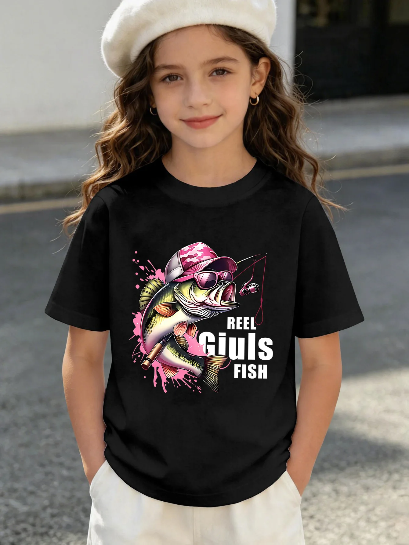 Cute Bass Fishing Girls Fish Print Graphic Kids Tee Boys Girls Family Matching Cotton Crew Neck Short Sleeve Soft Summer Tee