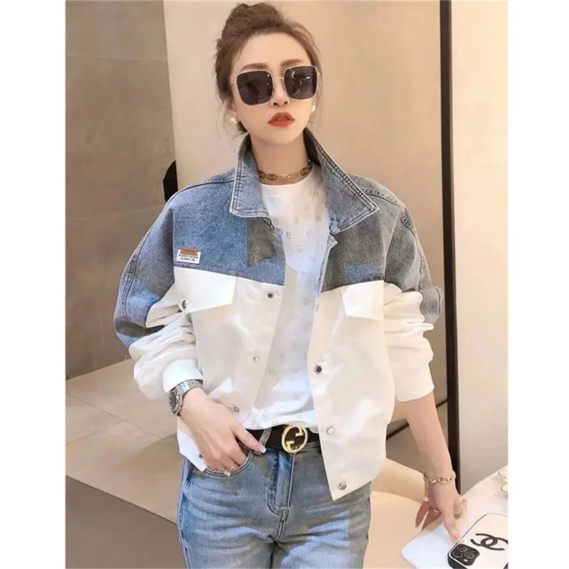 Short Denim Jacket Women Loose 2023 Summer Spring And Autumn Coat Women Slim Waist Jacket Joker Coat Color Matching Embroidery