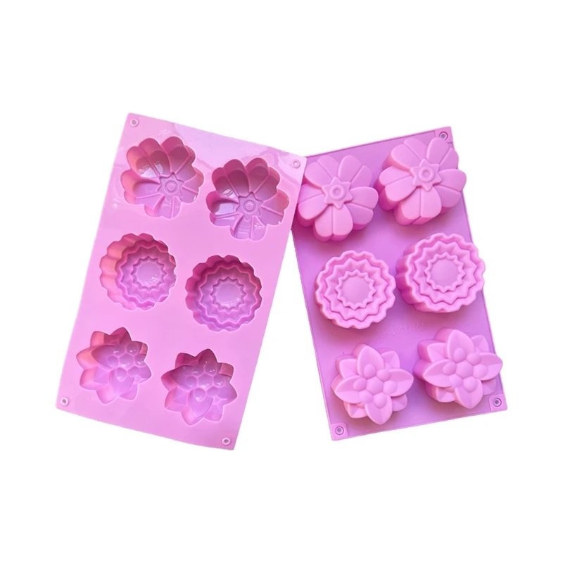 Silicone Dessert Molds 6 Different Flower Soap Making Mould Durable Safe Baking Equipment For Home Kitchens 0XXB