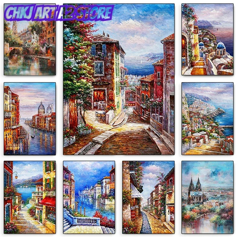 Romantic Italy travel poster Venice canal sunset Bruges medieval architecture canvas painting suitable living room home decor