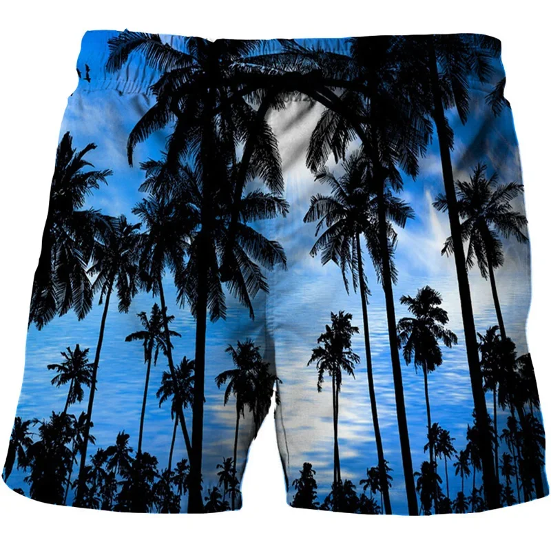 Fashion Coconut Palm Tree Pattern Beach Shorts For Men 3D Print Art Pigment Scenery Board Shorts Summer Holiday Swimming Trunks