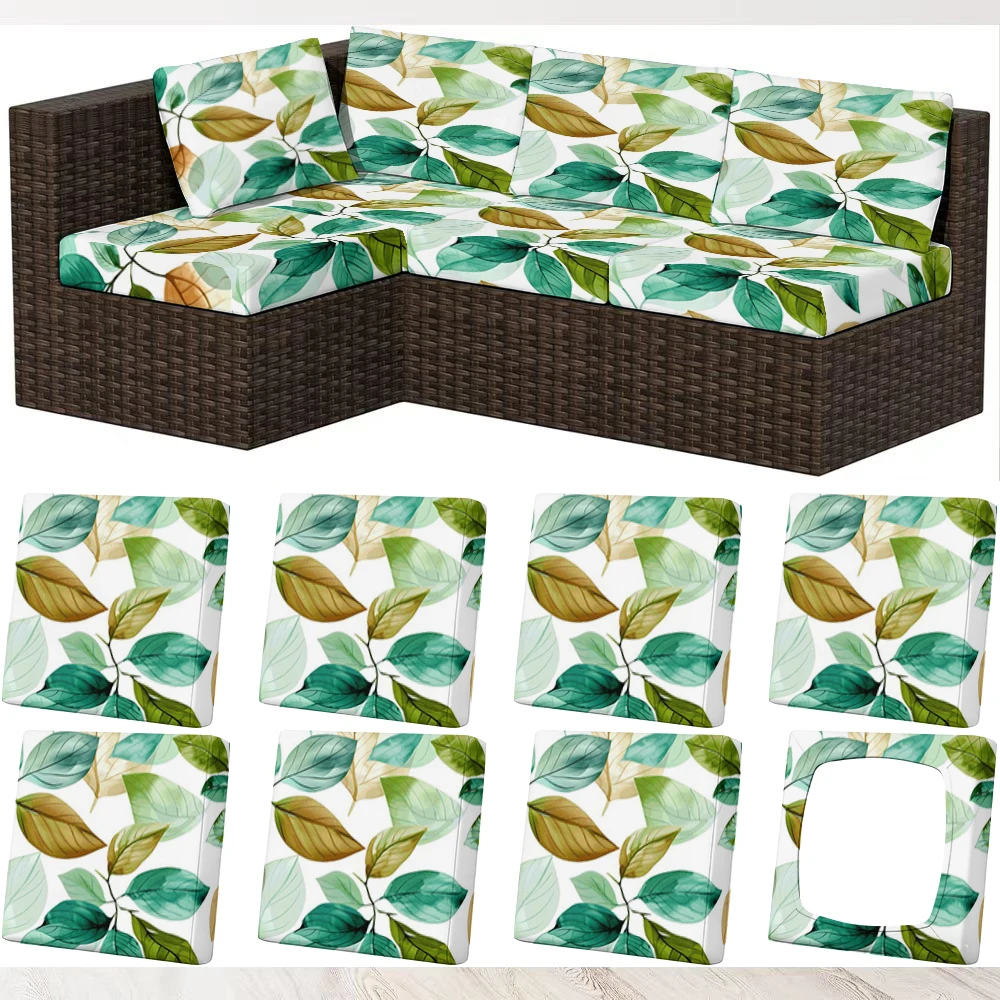Summer Outdoor Sofa Cover, Tropical Leaf Digital Print Stretch Sofa Cushion Cover, Milk Silk Fabric, Pet -