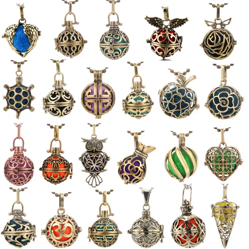 Mexico Chime Hollow Heart Angel Wings Vintage Necklace Jewelry Music Ball Essential Oil Christ Copper Pregnant Necklace Pendant