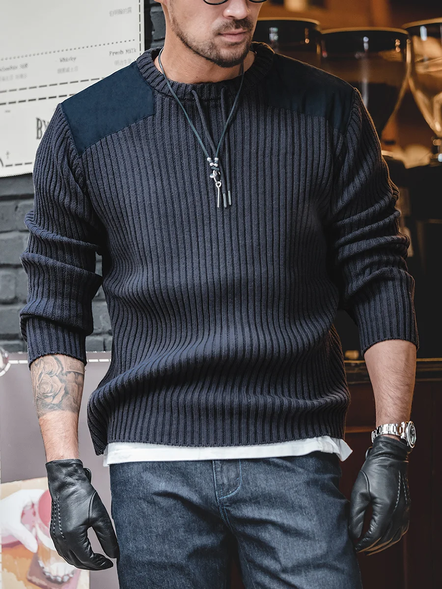 

Maden американский ретро полосатый лоскутный облегающий круглый тактический вязаный свитер мужской весенний хлопковый акриловый длинный свеч повседневный