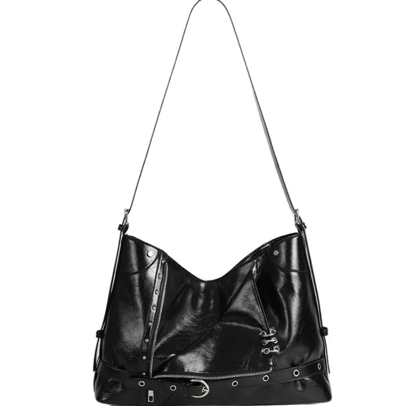 

2025Новая уличная сумка на плечо в стиле панк Y2K, модная сумка для подмышек, большая вместительная сумка через плечо из мягкой искусственной кожи на одно плечо