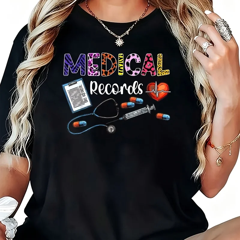 Medical Records Director Medical Records Clerk Women's T-Shirt 100% Cotton Funny Graphic Short Sleeve Tee Novelty Shirt Casual Crew Neck Top S-5XL