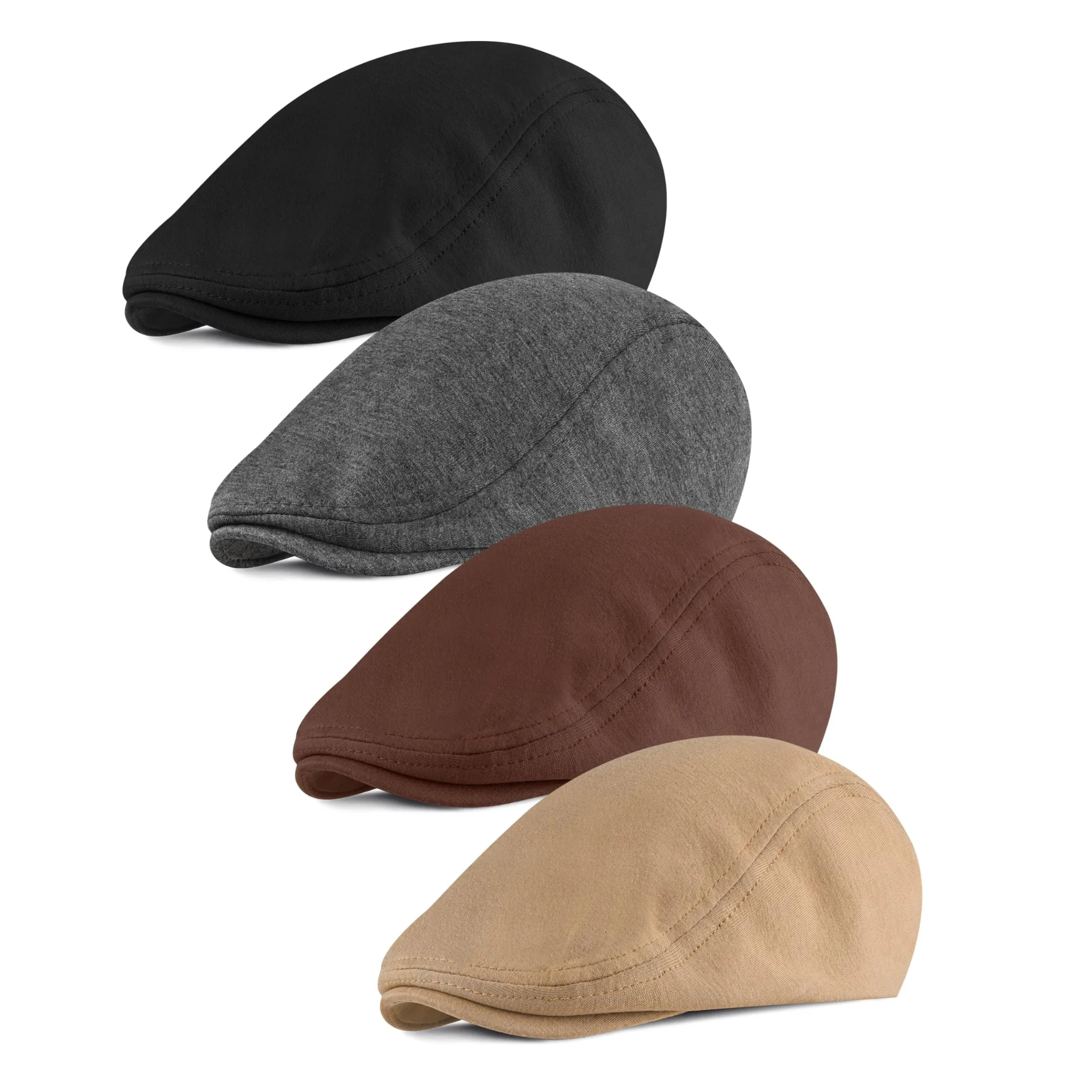 

4 Pack Men's Newsboy Hats Flat Cap Cotton Adjustable Breathable Irish Cabbie Ivy Driving Hunting Hat 21.2-22.4 Inch Head
