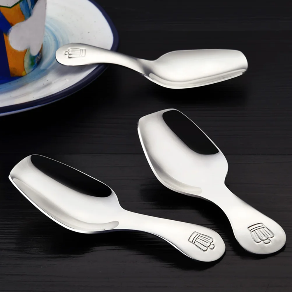 

2 Pcs Stainless Steel Teaspoon Ice Cream Dessert Spoons Scoop Short Handle Tableware Child