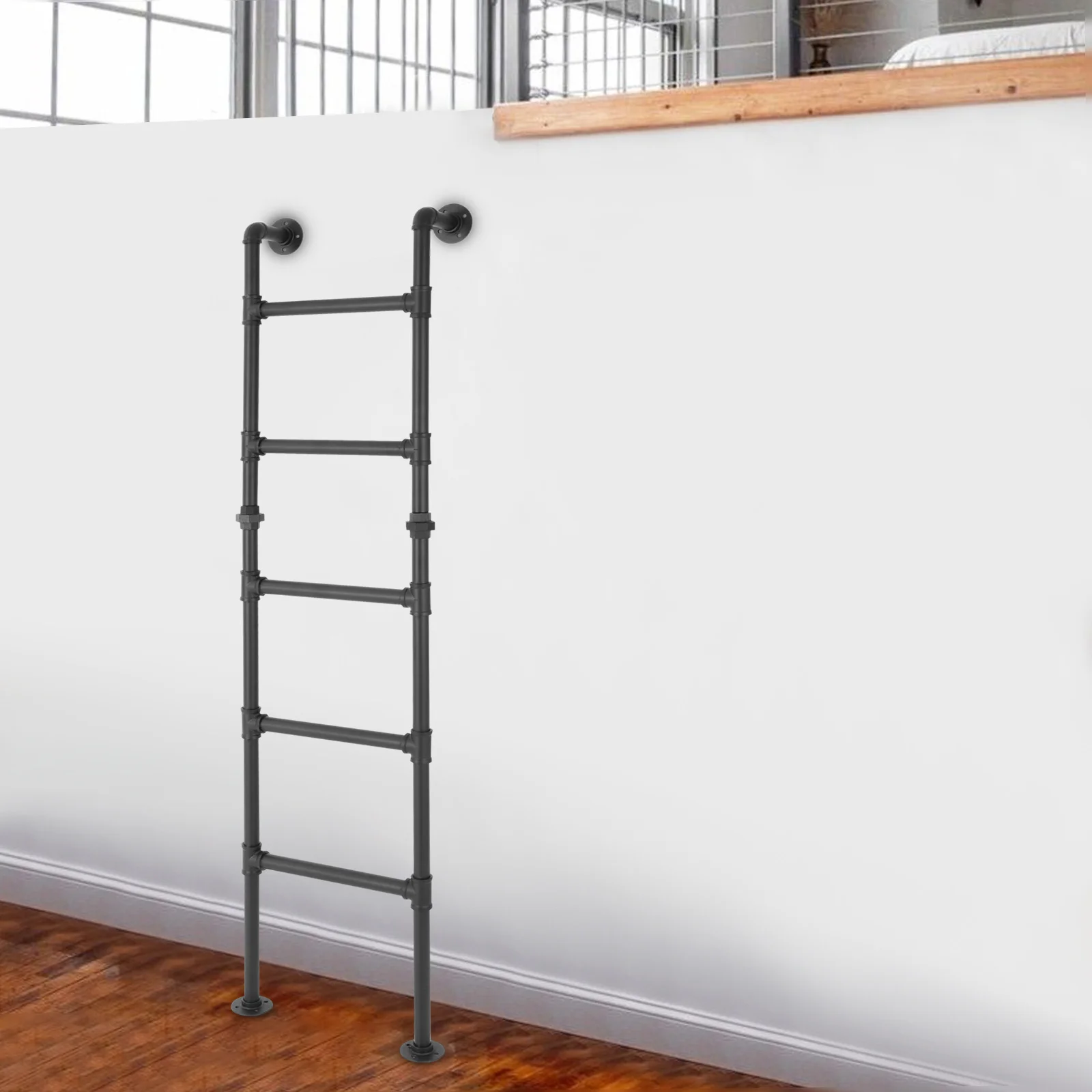 

5-ступенчатая настенная лестница, конструкция из углеродистой стали, грузоподъемность 200 кг/440 фунтов, компактное крепление на стену и пол для безопасного подъема