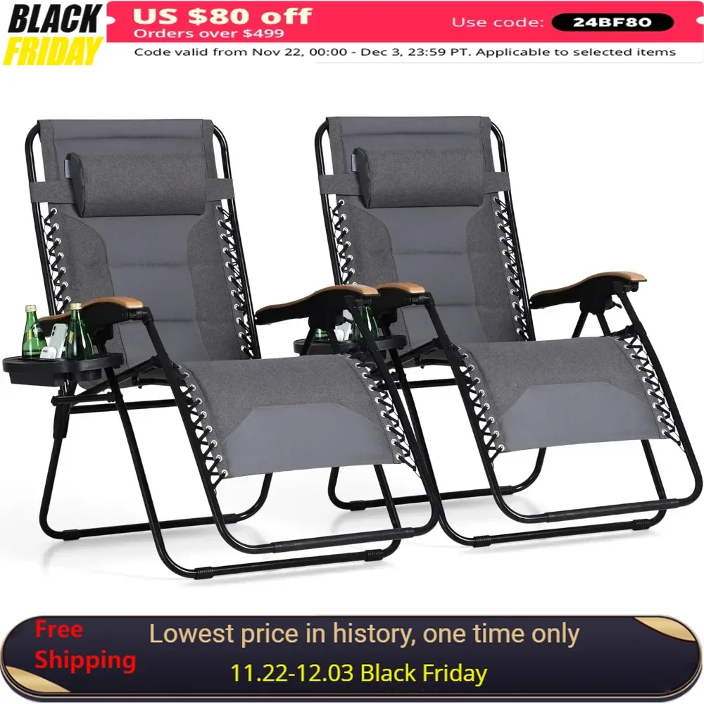 Oversized Padded Zero Gravity Chair, Foldable Patio Recliner, 30