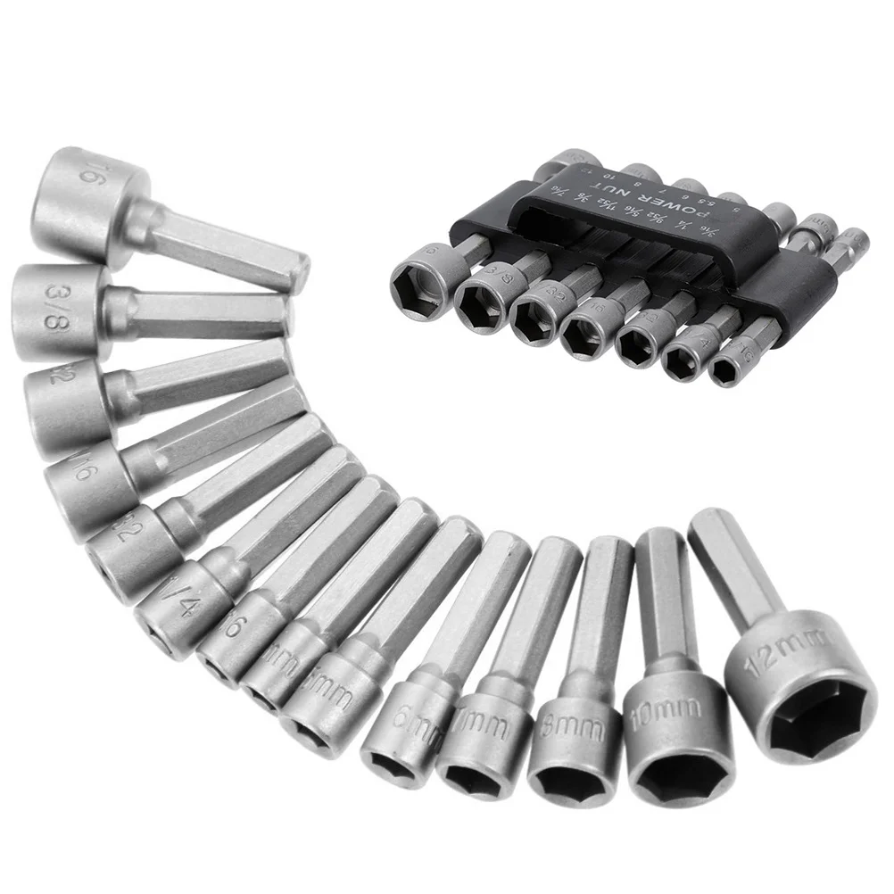 

14 pcs Hexagon Shank Screwdriver Bits 3/16 1/4 9/32 5/16 11/32 3/8 Inch 7/16 Inch 5Mm 5.5Mm 6Mm 7Mm 8Mm 10Mm 12Mm For Drill