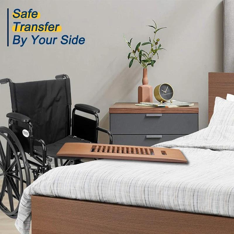 Wooden Sliding Transfer Board for Elderly and Disabled People to Assist In Moving Tools with Rollers From Wheelchair to Bed