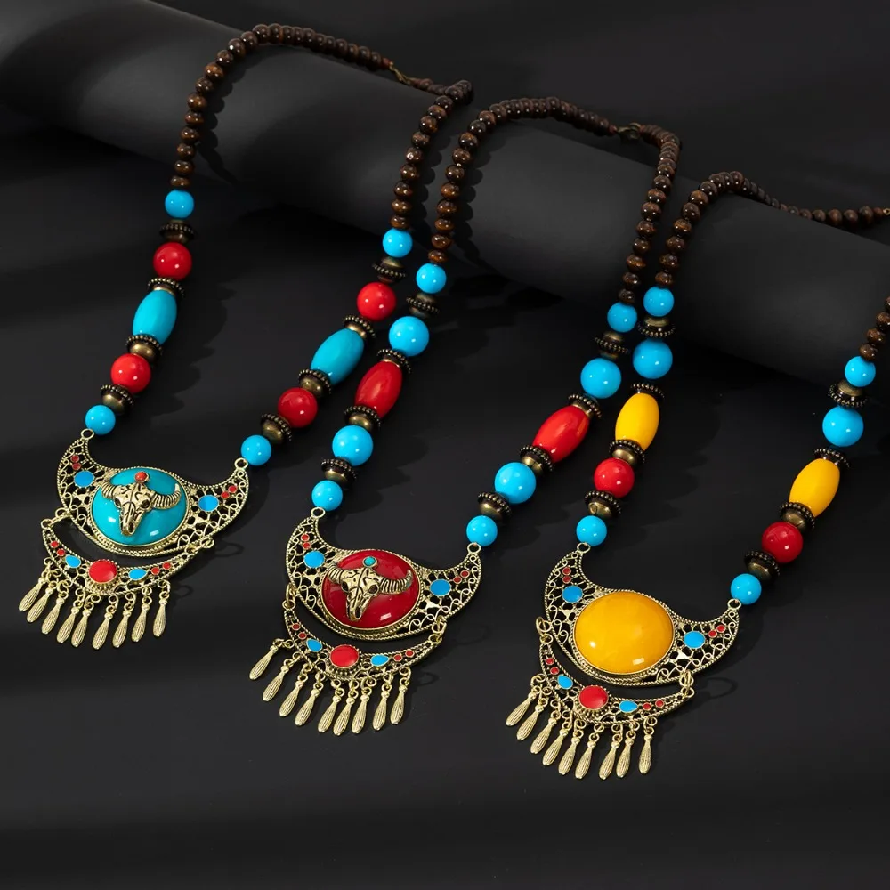 

Women Head Chain Bohemia Hair Chain Eyebrow Pendant Exotic Beads Tassels Headbands Necklace Tibetan Style Indian Headdress Girls