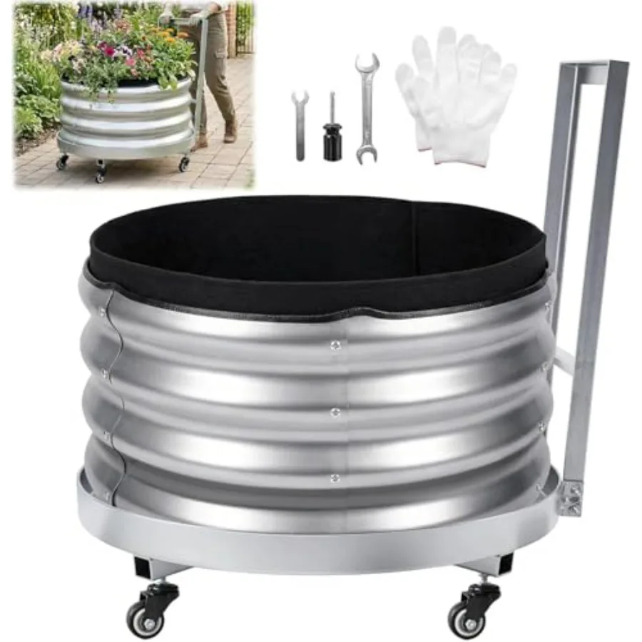 

Outdoor galvanized metal raised garden bed with wheels, gray, rust-resistant and mobile for vegetables, herbs, flowers