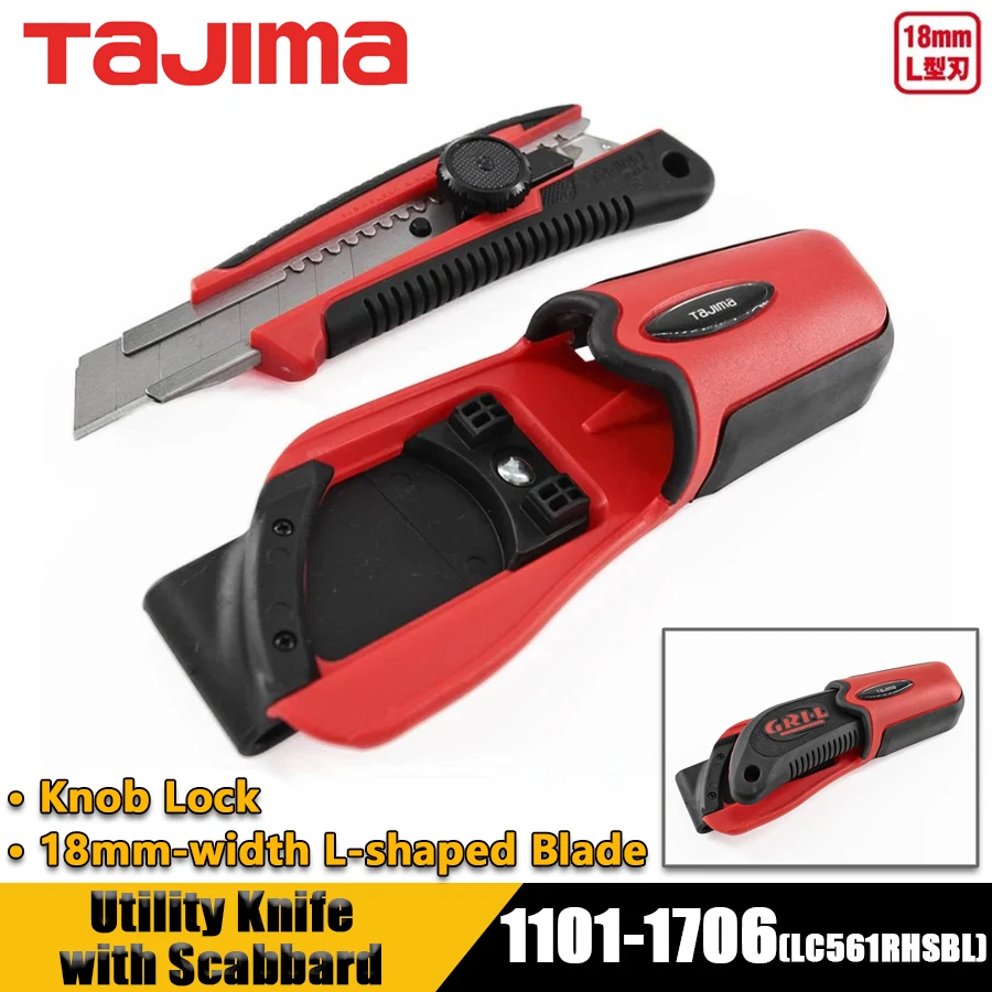 

TAJIMA 1101-1706 Utility Knife with Scabbard 18mm-width L-shaped Blade Knob Lock Wallpaper Knife Tool Knife LC561RHSBL