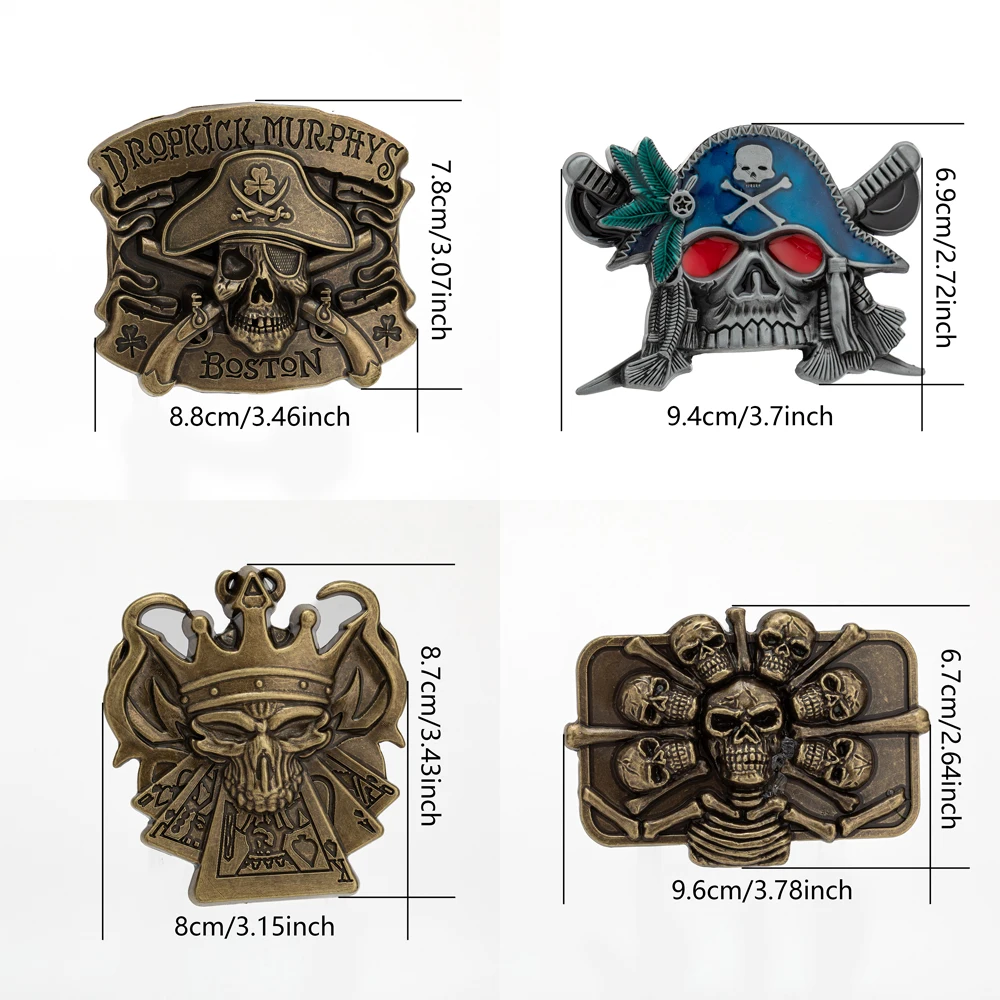 Gesper Seri Tengkorak Mahkota Bajak Laut Pedang Ganda, gesper sabuk novel pria Barat yang unik dan serbaguna