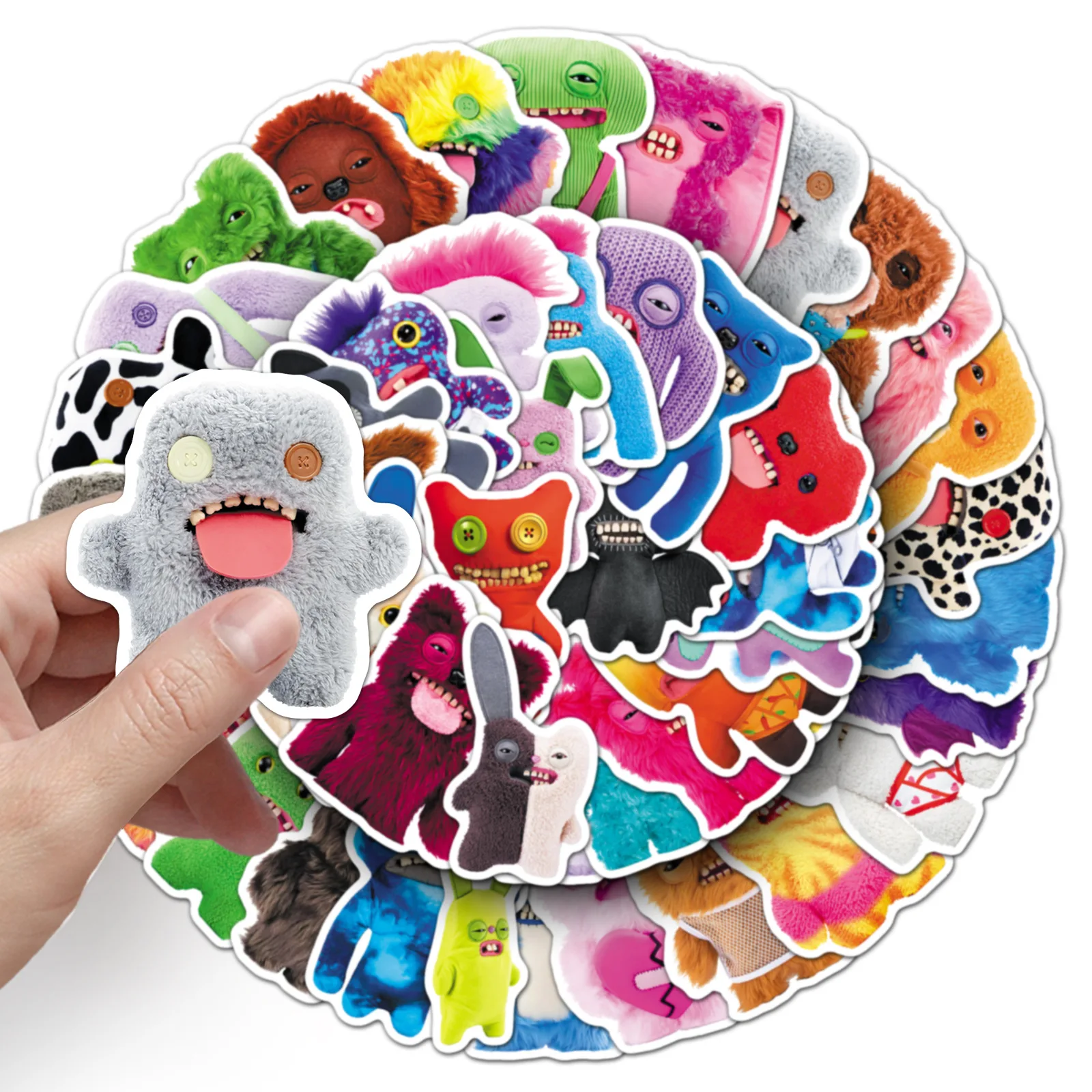 50 PCS Cartoon Plush Monster Big Mouth Plush Toy Doodle Stickers Decorate Suitcase Phone Laptop Helmet Vinyl Decals
