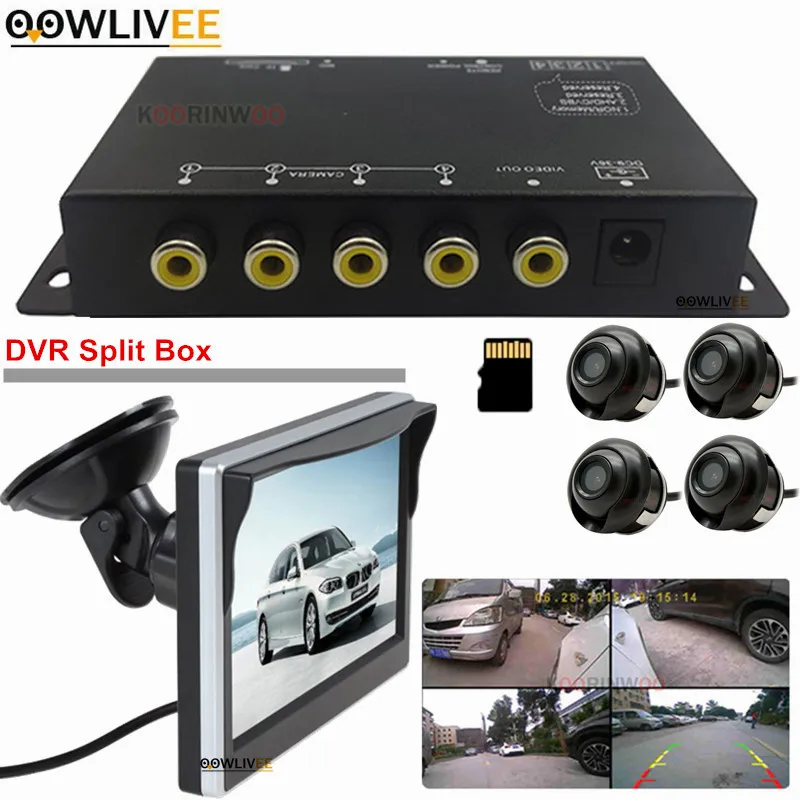 OOWLIVEE 360 Car Recorder Dvr Split Box Front Left Right Rear Camera Screen 4 Channels For Andriod Smart System Auto Accessories