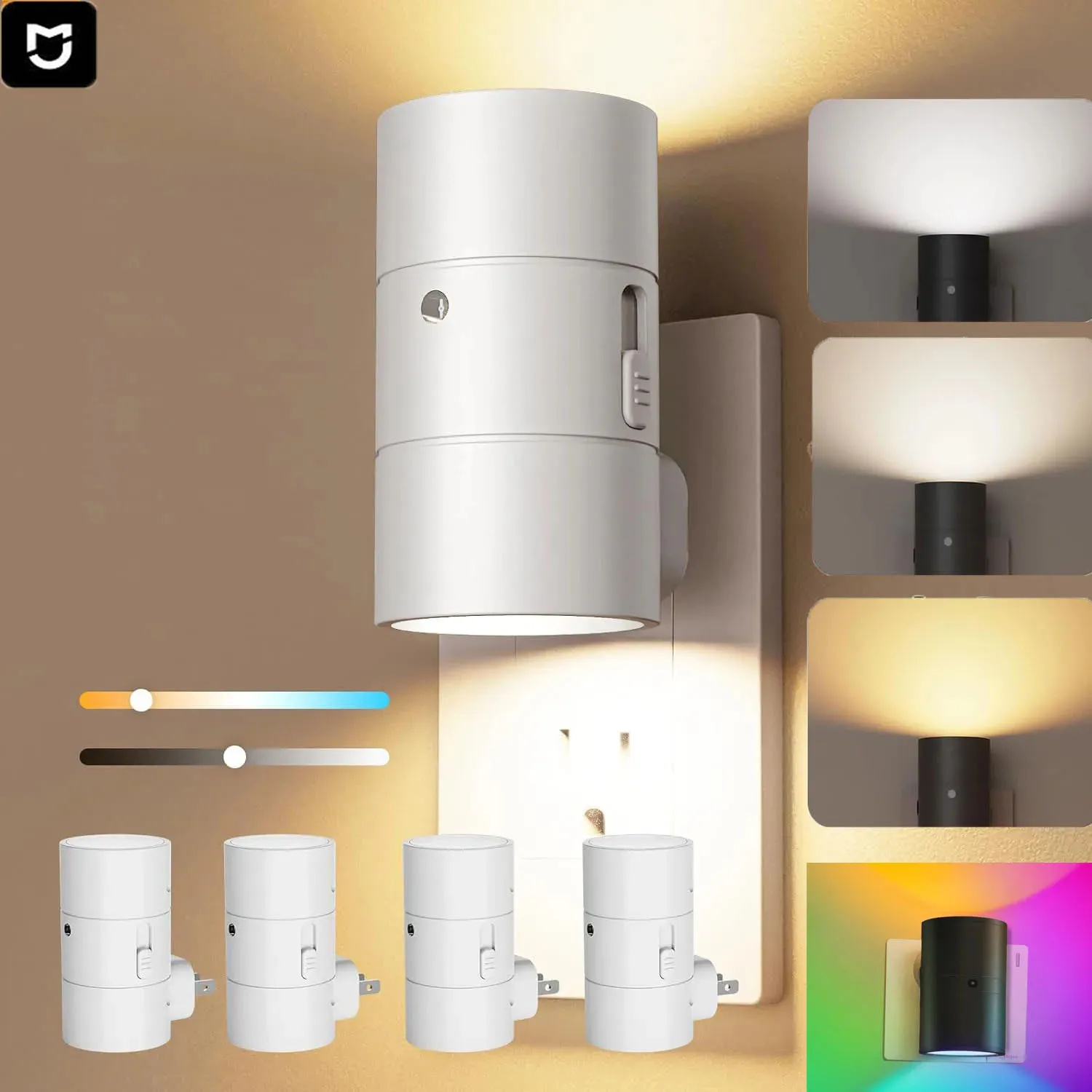 Набор из 4 ночников с датчиком освещенности, подключаемых к розетке (EU/US/UK), с функцией автоматического включения/выключения и регулировкой яркости, для спальни