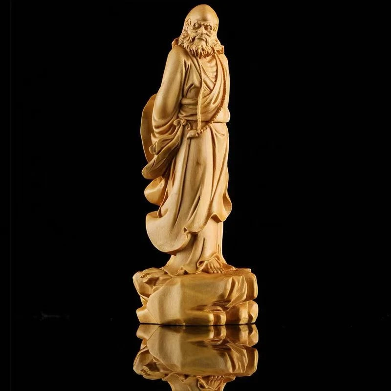 Retro crafts, solid wood carved Bodhidharma ancestor decorations, home and office feng shui, auspicious ornaments