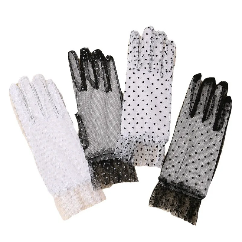 Gloves Black Polka Dot Short Sheer Lace Mesh Bridal Wedding Dress Performance Elegant Thin UV Protection Lightweight Soft