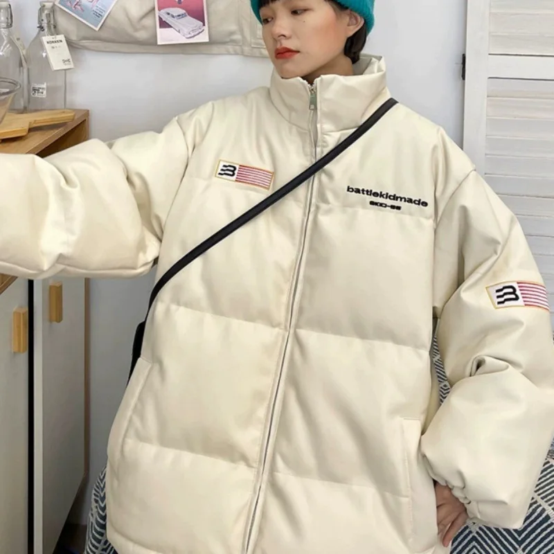 아메리칸 스타일 두꺼운 코튼 자켓 여성의 느슨한 스탠드 칼라 겨울 새로운 패션 브랜드 트러블리스 페이스