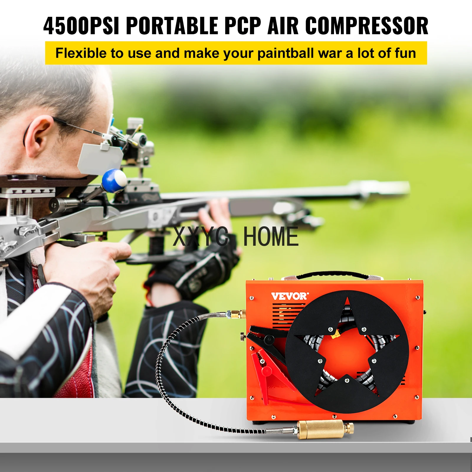 4500Psi PCP Air Compressor High Pressure Pump 12V 110V 220V Built-in Adapter & Fan Auto-stop for Air Rifle, Diving Bottle