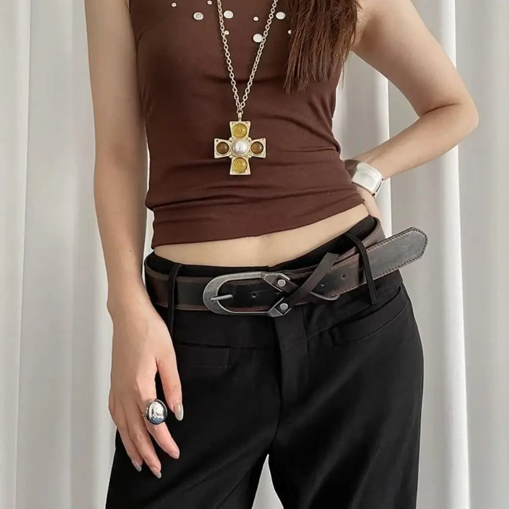 

Fashionable Vintage Women's Belt Pu Leather Y2k Cross Waist Belt American Punk Dress Jeans Belt Unisex