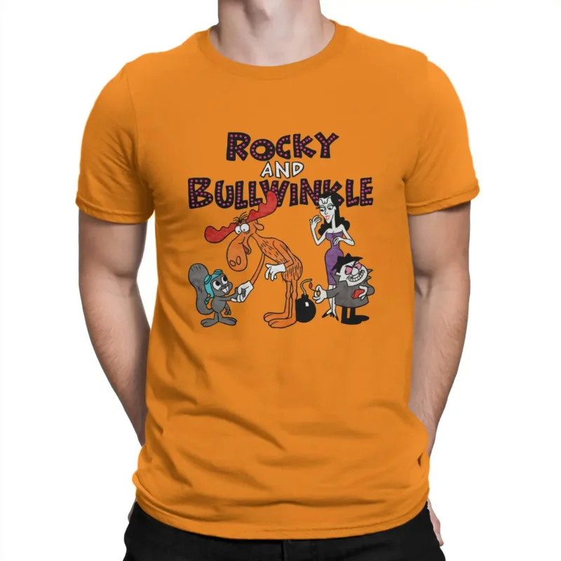 Jay Ward Cartoons Rocky Bullwinkle Natasha Men's  100% Cotton T-Shirts Round Neck Rocky And Bullwinkle With Friends Tees Short