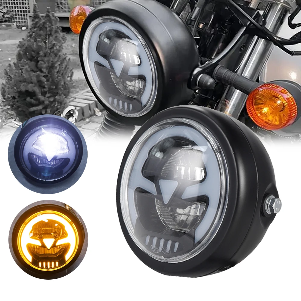 

Motorcycle 6.5 inch LED Headlight High Low Beam Round Headlamp For Harley Sporster Softtail Choppers Custom Cafe Racer Universal