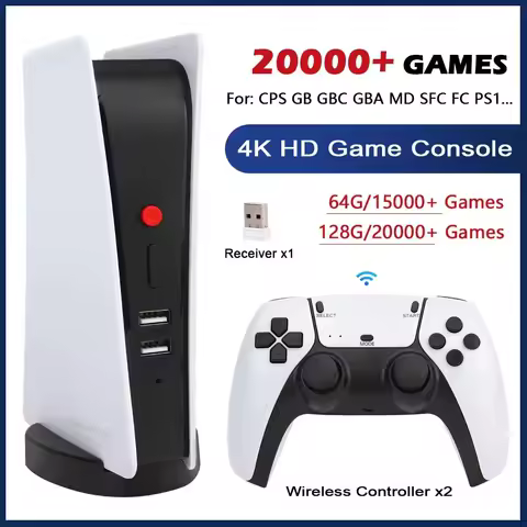 M5 4K Retro Video Game Console TV Box 20000 Games 2.4G Wireless Controllers For PS1/CPS/FC/GBA Arcade Gaming Built-in Speaker