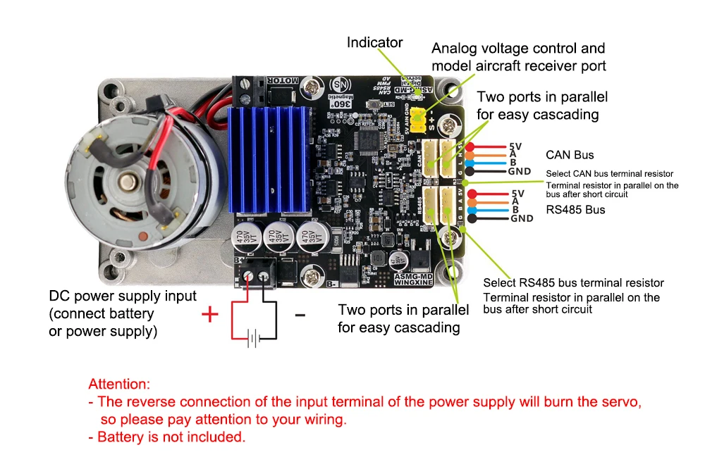 

WINGXINE ASMG-MDA 350Kg.cm 0.12s/60° Bus Servo High Torque Servo with RS485 (ZDY) Communication Control Ports