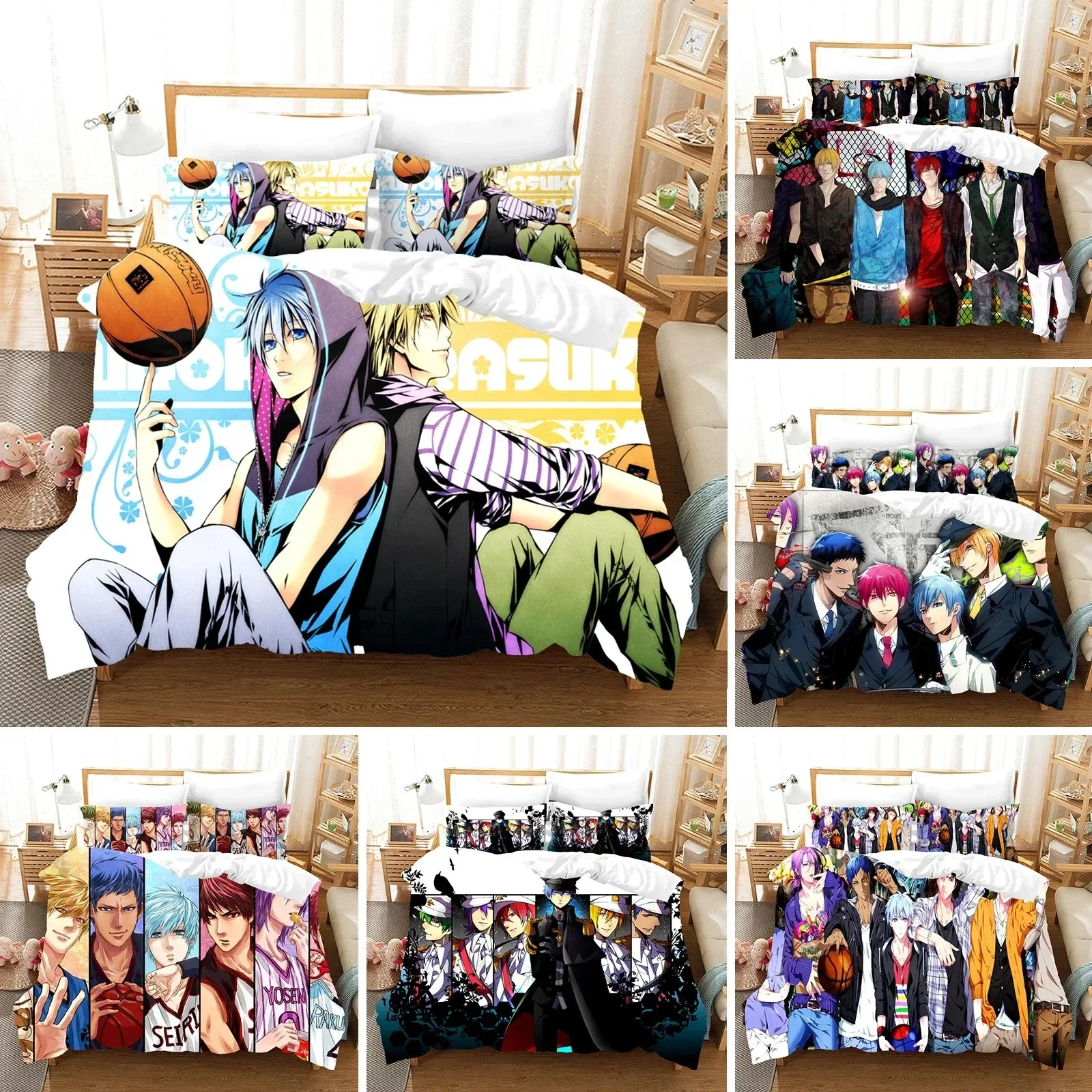 

Kurokos Basketball Bedding Set Anime Comforter 3D Print Luxury Duvet Cover Set Home Textile Queen King Single Size Cartoon Kids