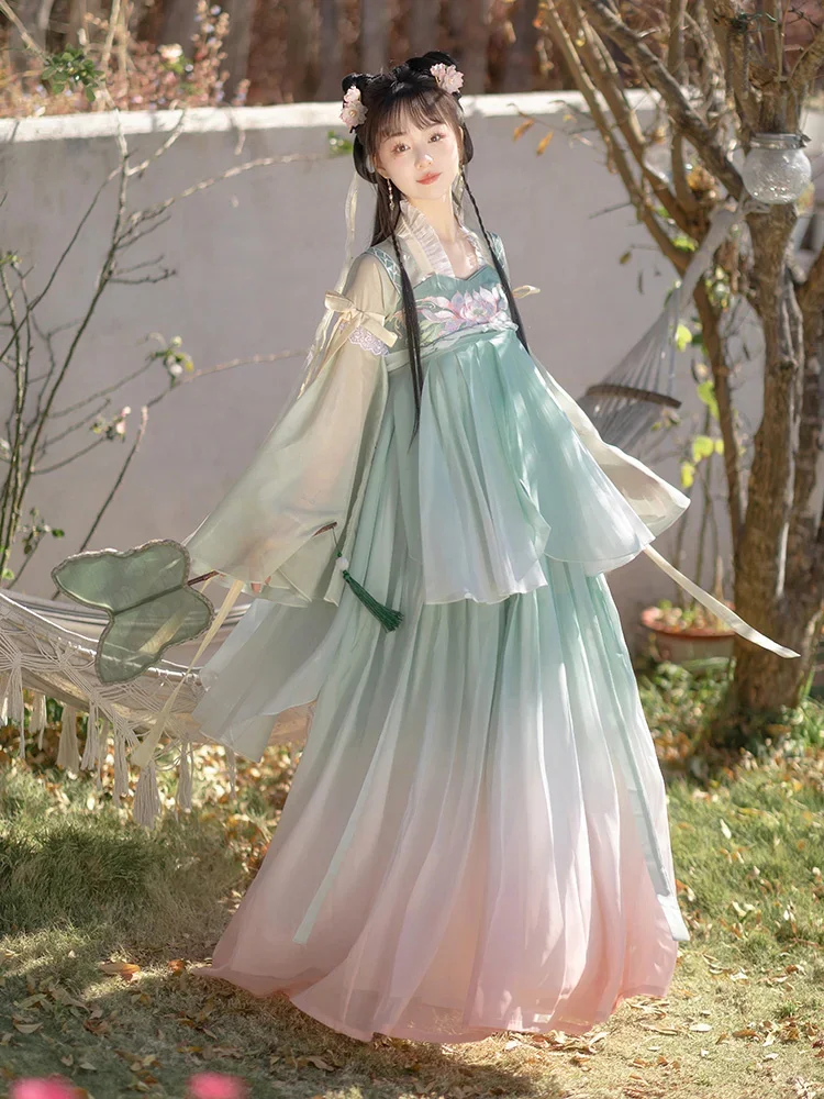 Original Hanfu Female Fresh Chebula Skirt Han Elements A Complete Set Of New Models Spring Green Color