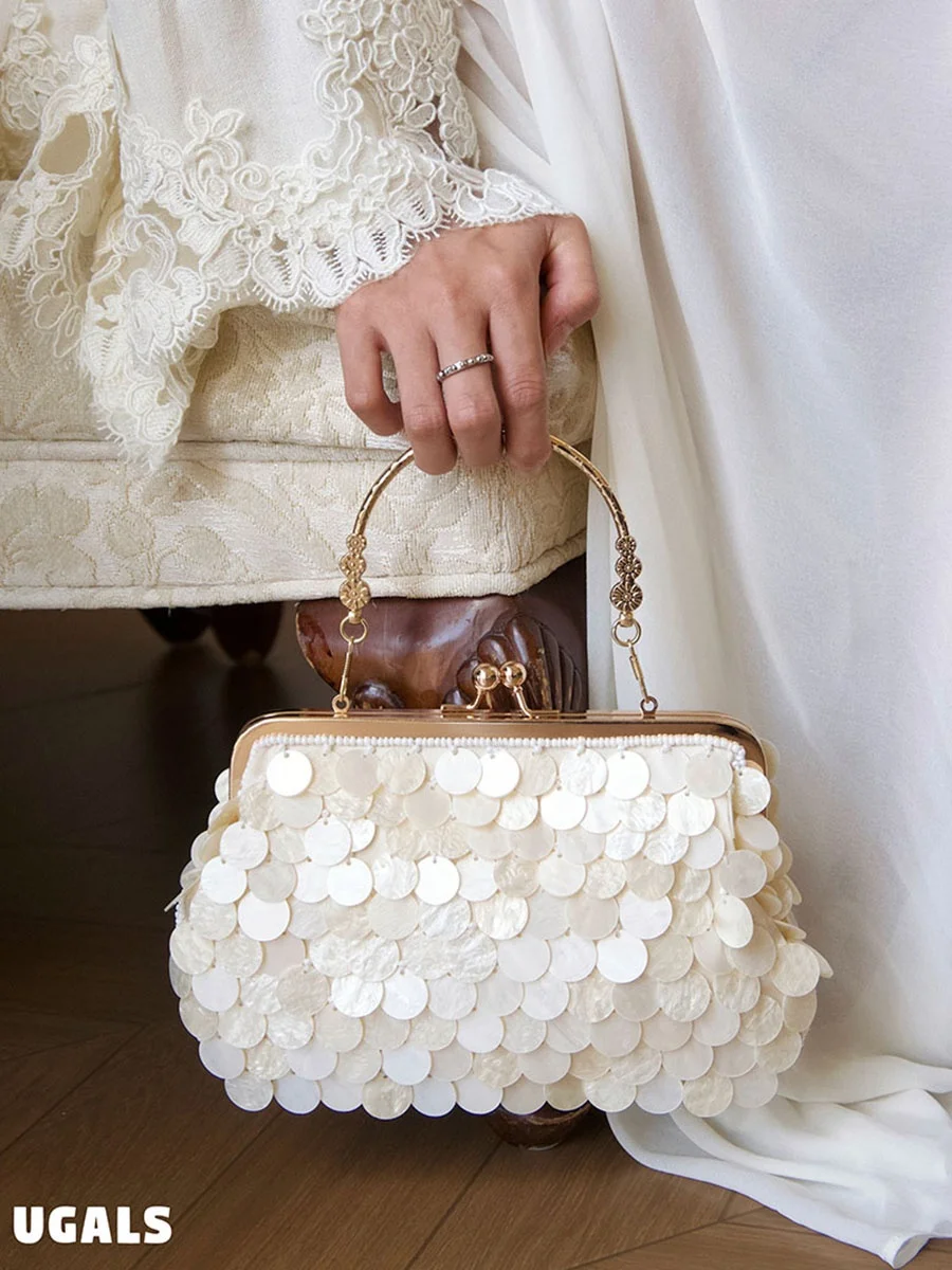 UGALS Retro  Fish Scale Sequin Clip Dumpling Evening Fashion Elegance Handheld Shoulder Bag Casual Simple Style Women's Bag