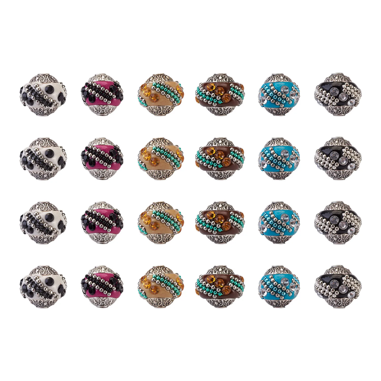 24pcs/Box 14~16mm Handmade Indonesia Beads with Rhinestones  for DIY Jewelry Making Handicrafts Bracelets Accessories Decor