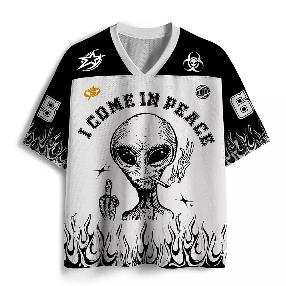 3DPrint American-style Retro Alien Sport Breatha Quick-dry Men's Women V-neck Tshirt Hip-hop Street Casual Parent-child Clothing