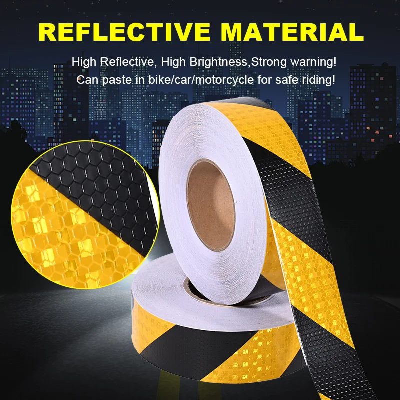 Yellow Black Twill Reflective Tape 5cm*25m Car-Styling Truck Vehicle Sticker Safety Self-Adhesive Waterproof High Reflector Film