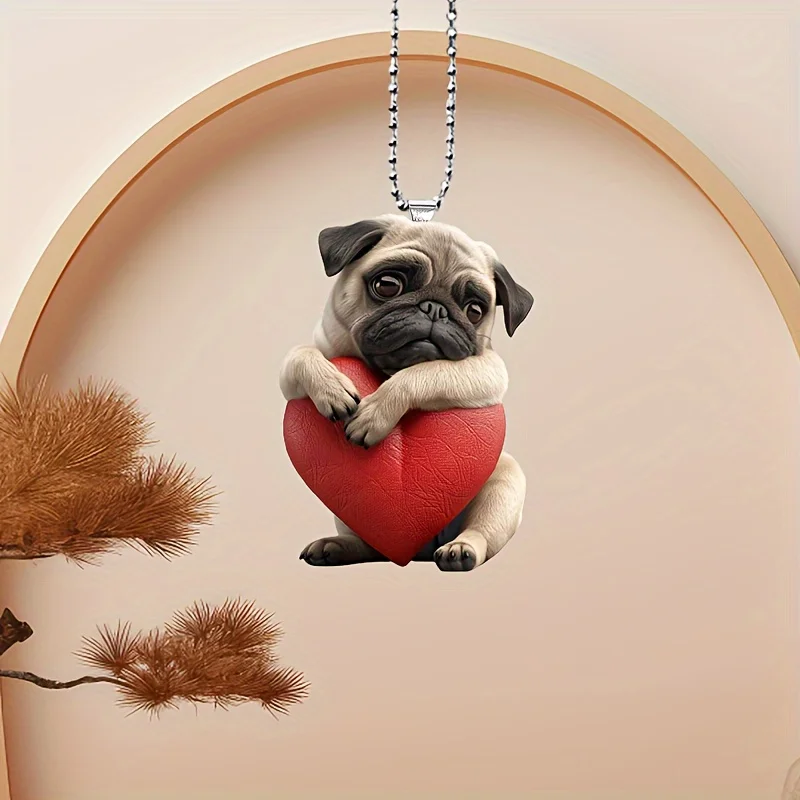 HUAGEO Stainless Steel Cute Pug Dog Keychain - Purse Charm, Backpack Accessory, Gift For Dog Lovers