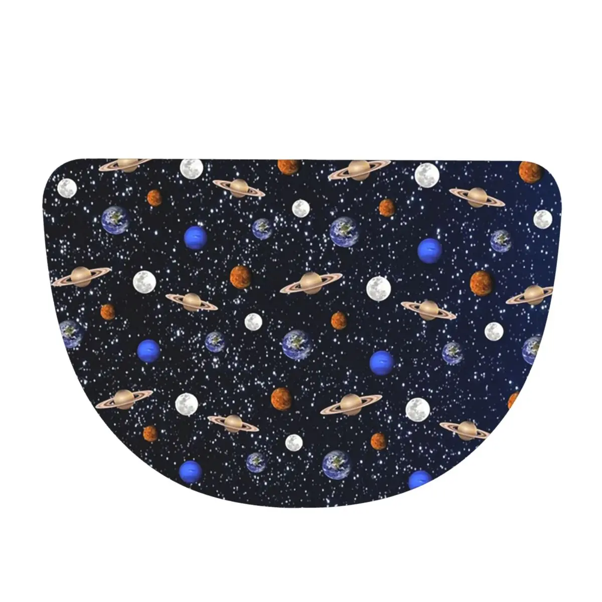 Solar System Space Planets Universe Flannel Half Round Doormat Non Slip Bathroom Mat Absorbent Floor Carpet for Laundry Room
